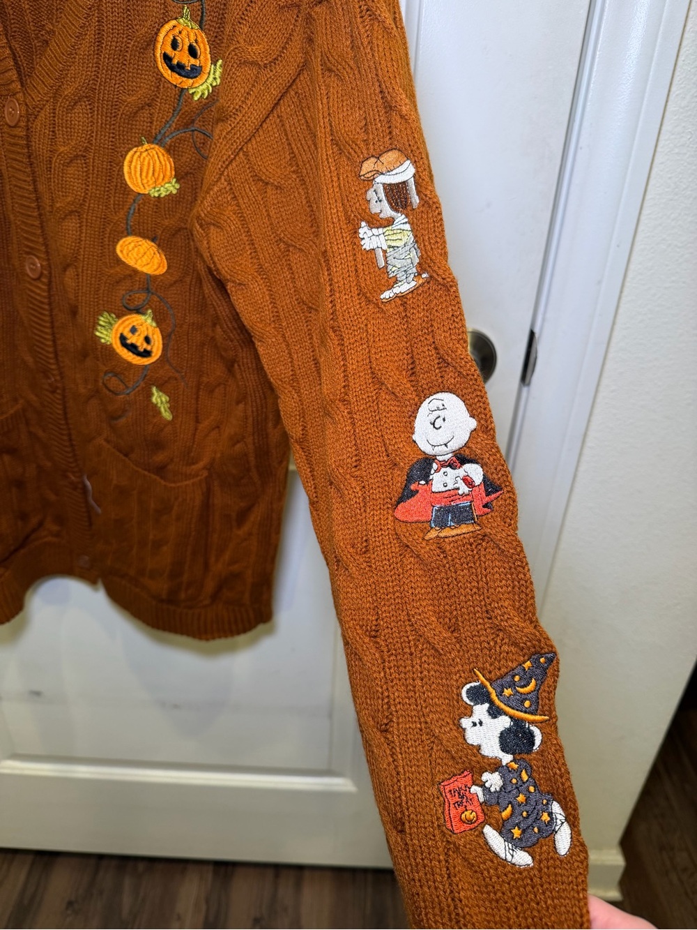 NWOT Peanuts Halloween Embroidered Knitted Ladies Cardigan - Picture 5 of 9